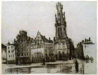 Alte Häuser mit dem Turm der Kathedrale